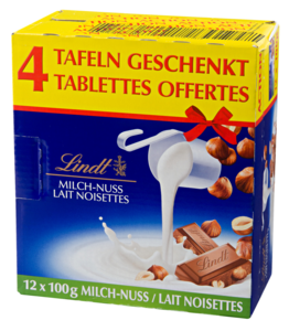 Lindt Cioccolato al latte e nocciole 12x100g