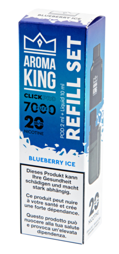 Aroma King Click pro 7000 puffs, blueberry ice refill, set