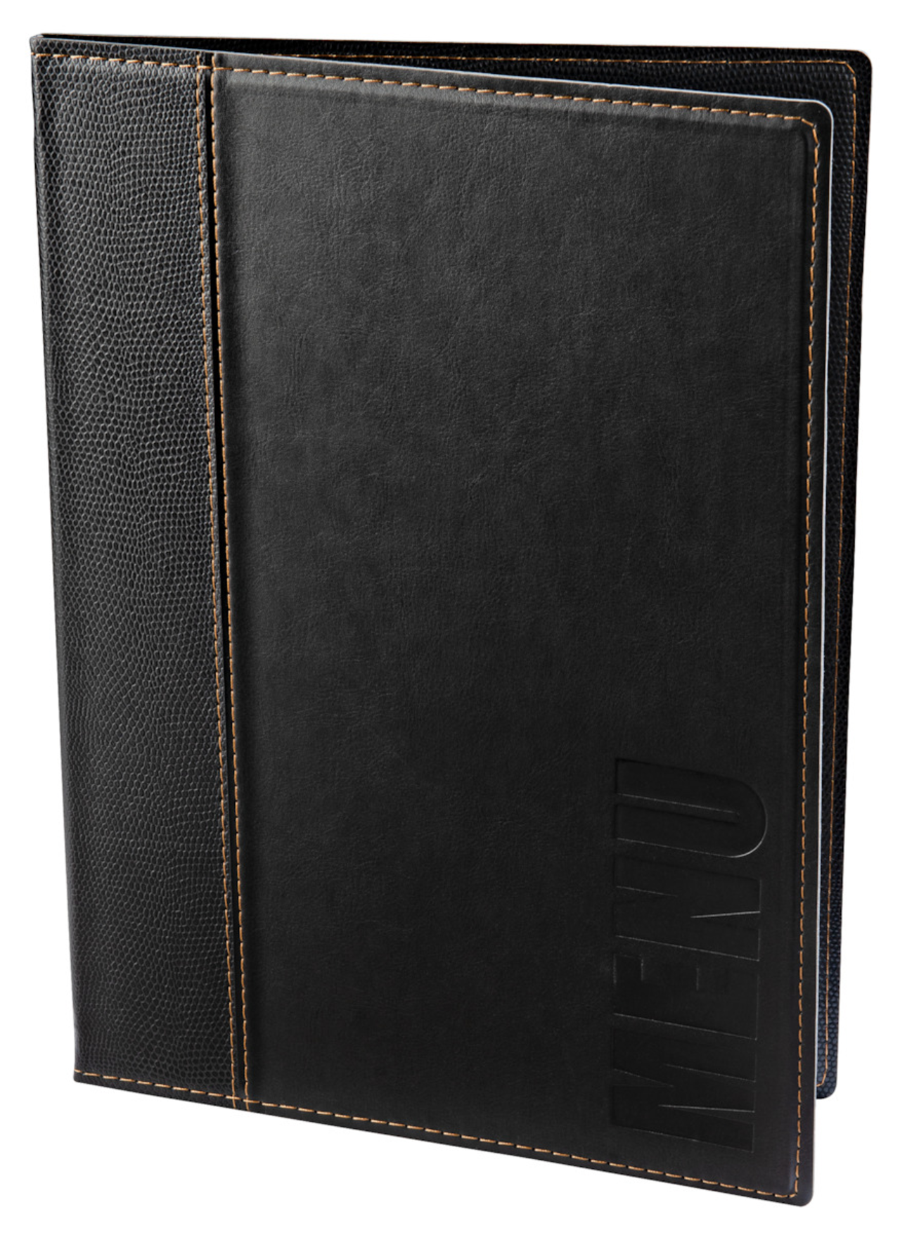Carte de menu similicuir trendy A4, noire, Securit, pièce