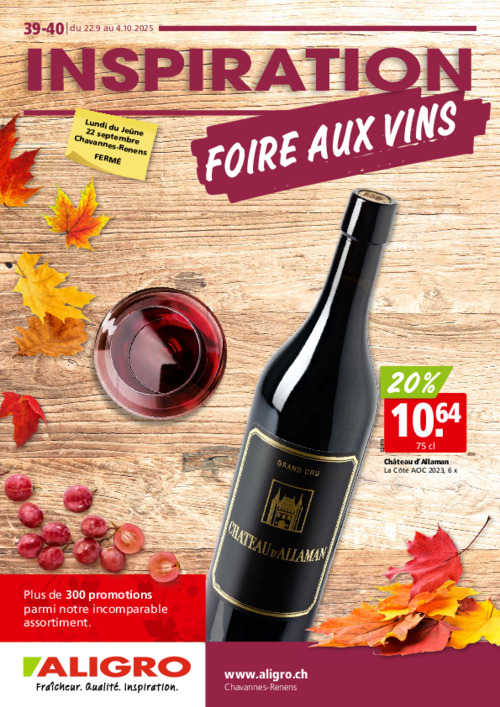 Foire aux vins VD - valable du 22 au 27 septembre
