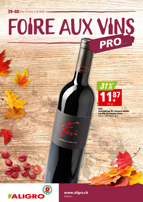 Foire aux vins - valable du 21 septembre au 3 octobre 2026