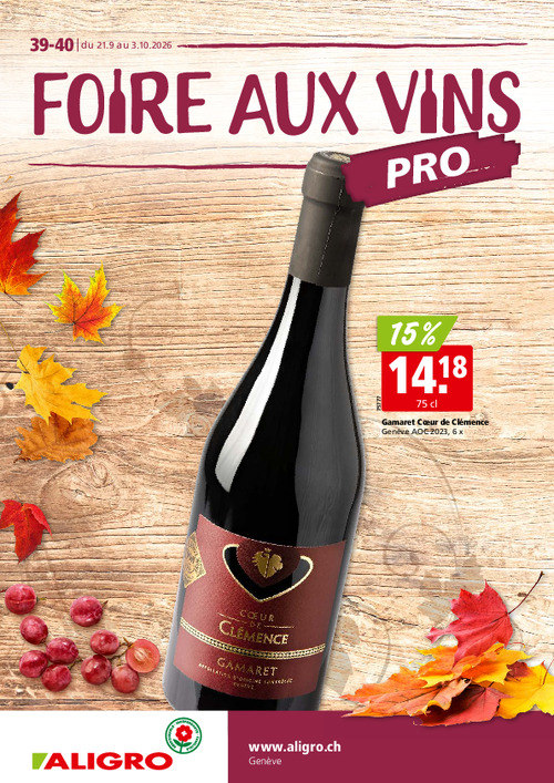 Foire aux vins - valable du 21 septembre au 3 octobre 2026